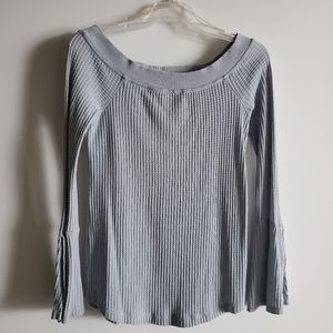 Light blue boat neck waffle knit sweater